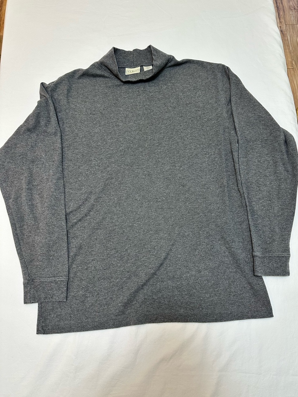 Men’s LL Bean Carefree Unshrinkable Mockneck Shirt Medium Charcoal Heather 0KV61